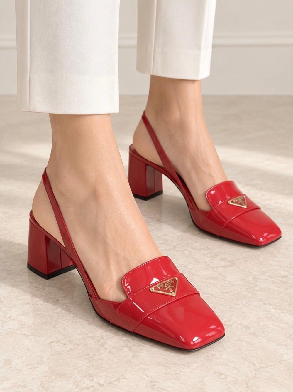 Prada Red Patent Slingback Block Heels